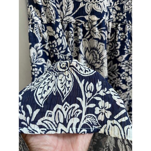 Elliot Lauren Semi Sheer Floral V Neck Gauzy Tier Pocket Dress Large Lightweight - Picture 10 of 14